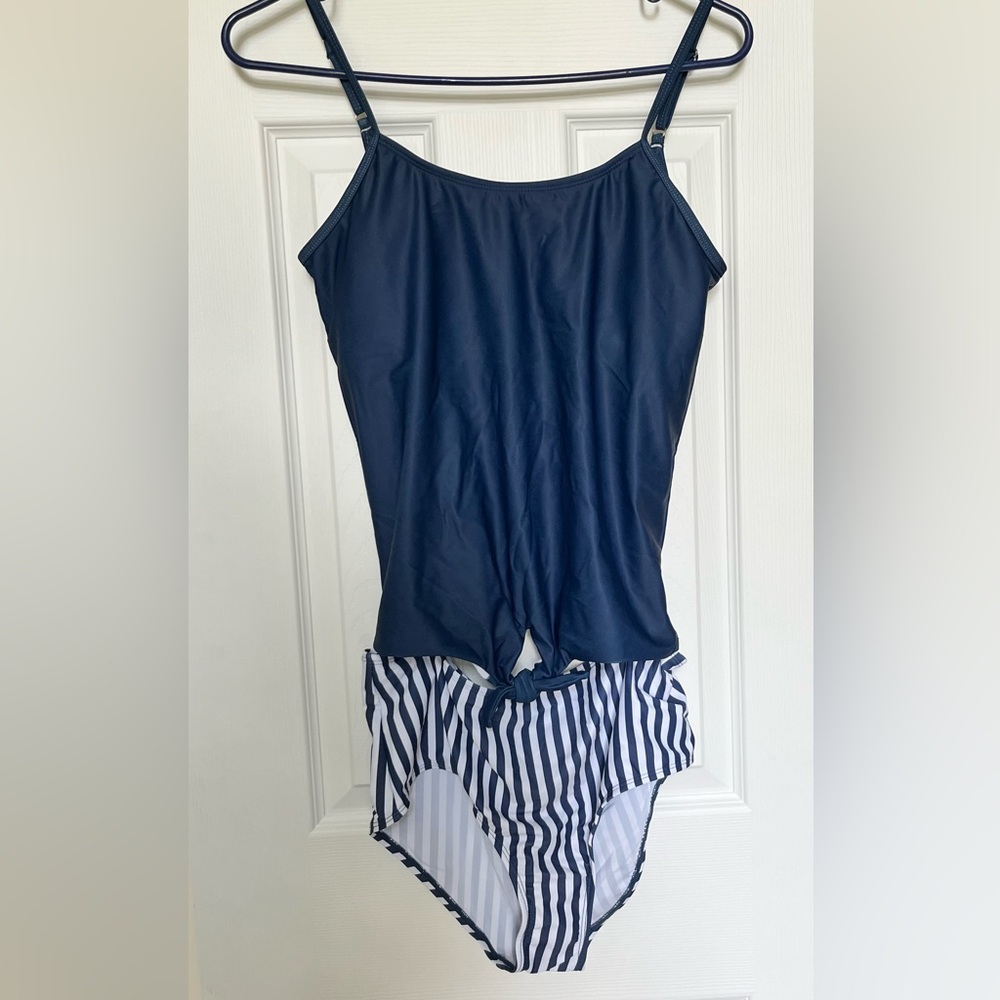 Navy and White Striped Swimsuit